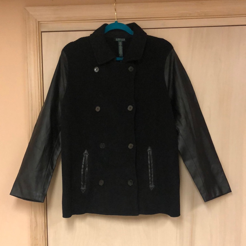 Black Ralph Lauren Knit and Leather Sweater